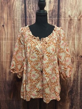 C&C California Orange & Pink Floral Peasant Top Size Small!